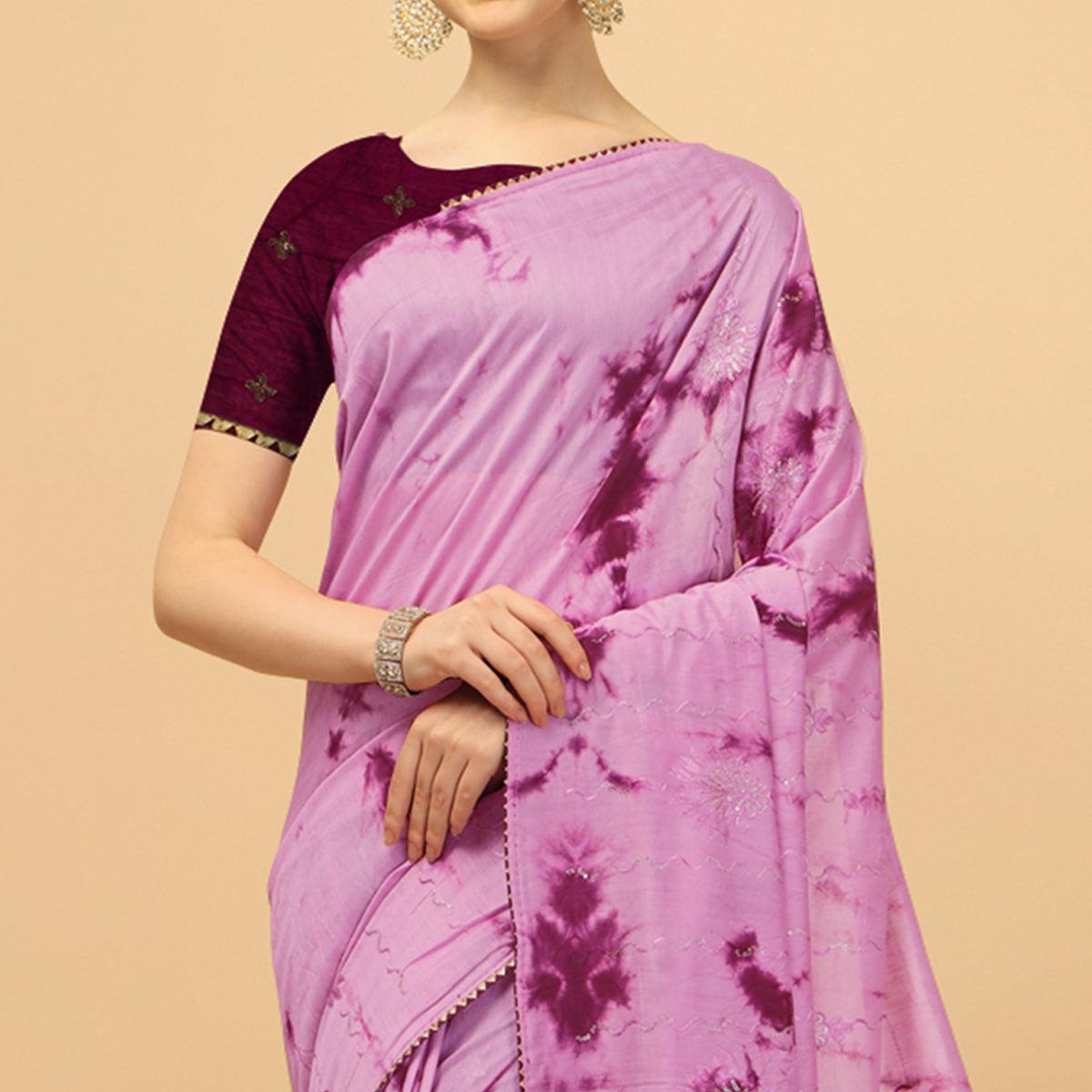 Light Purple Sequins Embroidered Chanderi Saree