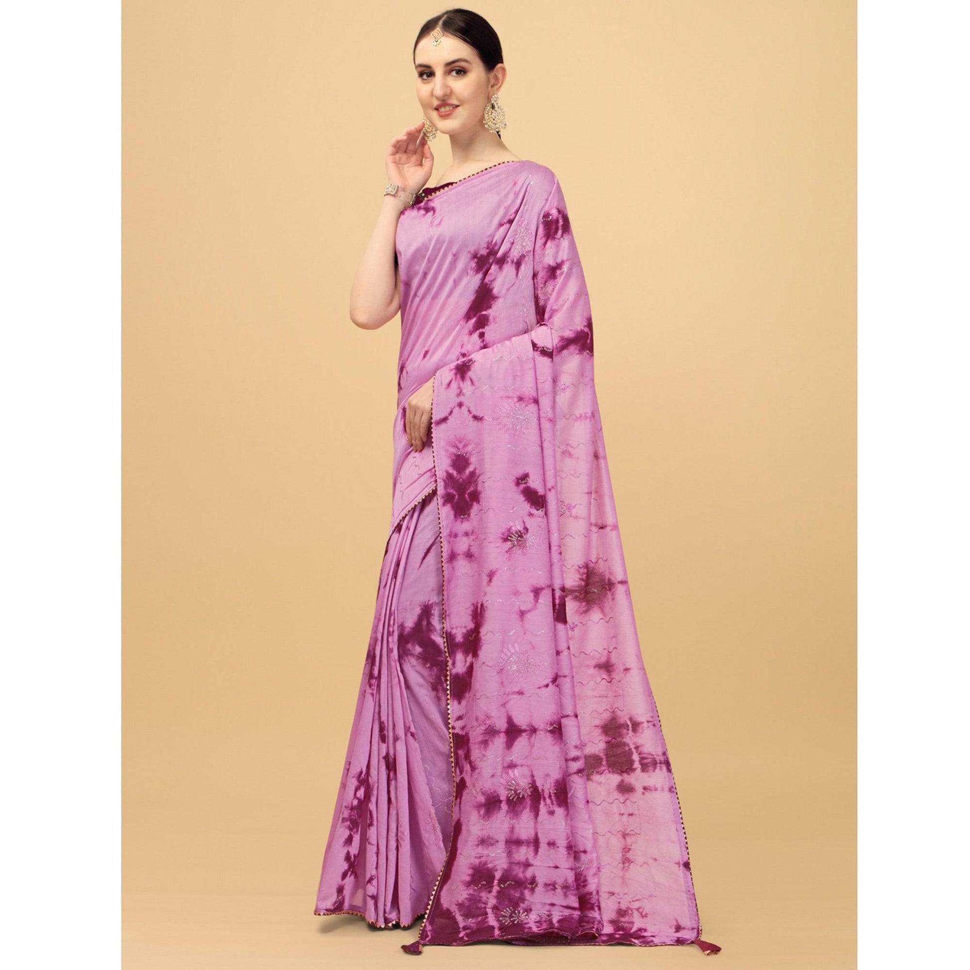 Light Purple Sequins Embroidered Chanderi Saree