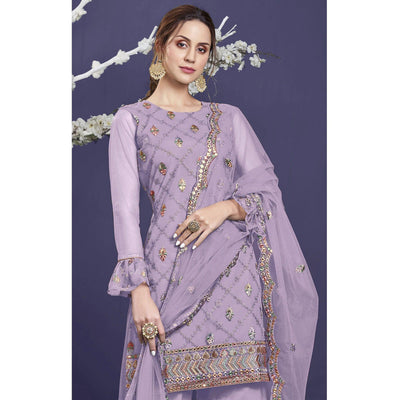 Light Purple Sequins Embroidered Netted Sharara Suit