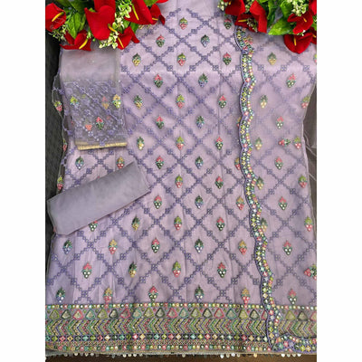 Light Purple Sequins Embroidered Netted Sharara Suit