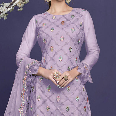 Light Purple Sequins Embroidered Netted Sharara Suit