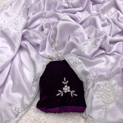 Light Purple Soft Organza Saree with Exquisite Handwork & Velvet Silk Blouse