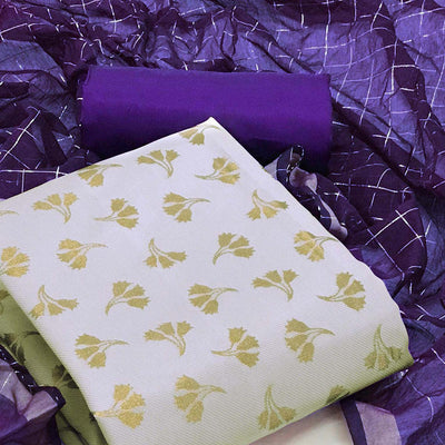 Light Purple Woven Banarasi Silk Dress Material