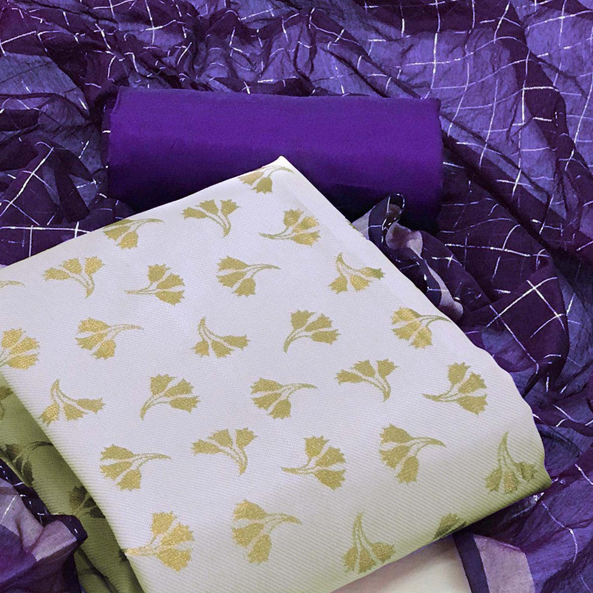 Light Purple Woven Banarasi Silk Dress Material