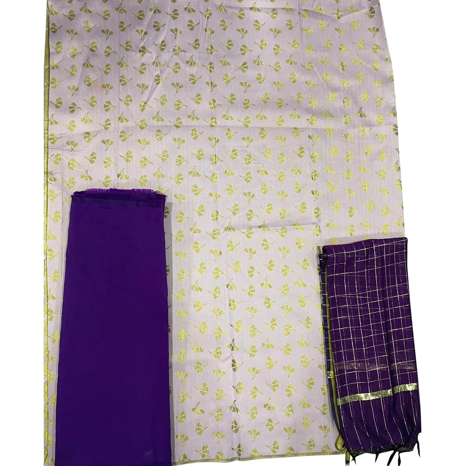 Light Purple Woven Banarasi Silk Dress Material