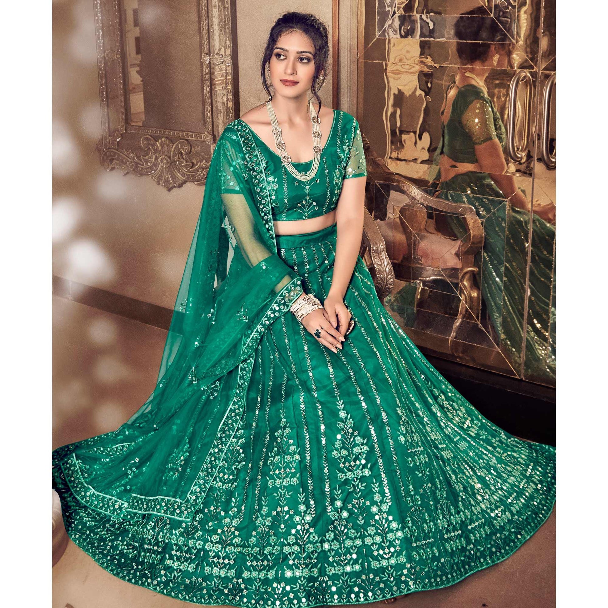Light Rama Partywear Thread Sequins Soft Net Lehenga Choli