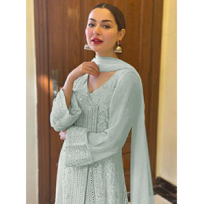 Light Sky Blue Sequins Embroidered Georgette Suit