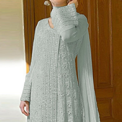 Light Sky Blue Sequins Embroidered Georgette Suit