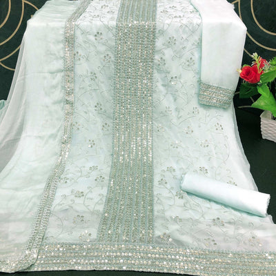 Light Sky Blue Sequins Embroidered Georgette Suit