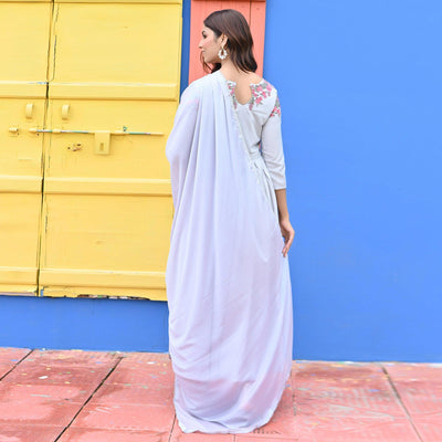 Light Violet Floral Embroidered Muslin Gown