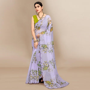 Light Violet Partywear Sequins & Printed Organza Saree