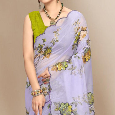 Light Violet Partywear Sequins & Printed Organza Saree