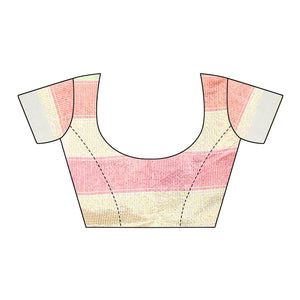 Light Yellow Casual Wear Checks Printed Silk Saree With Border