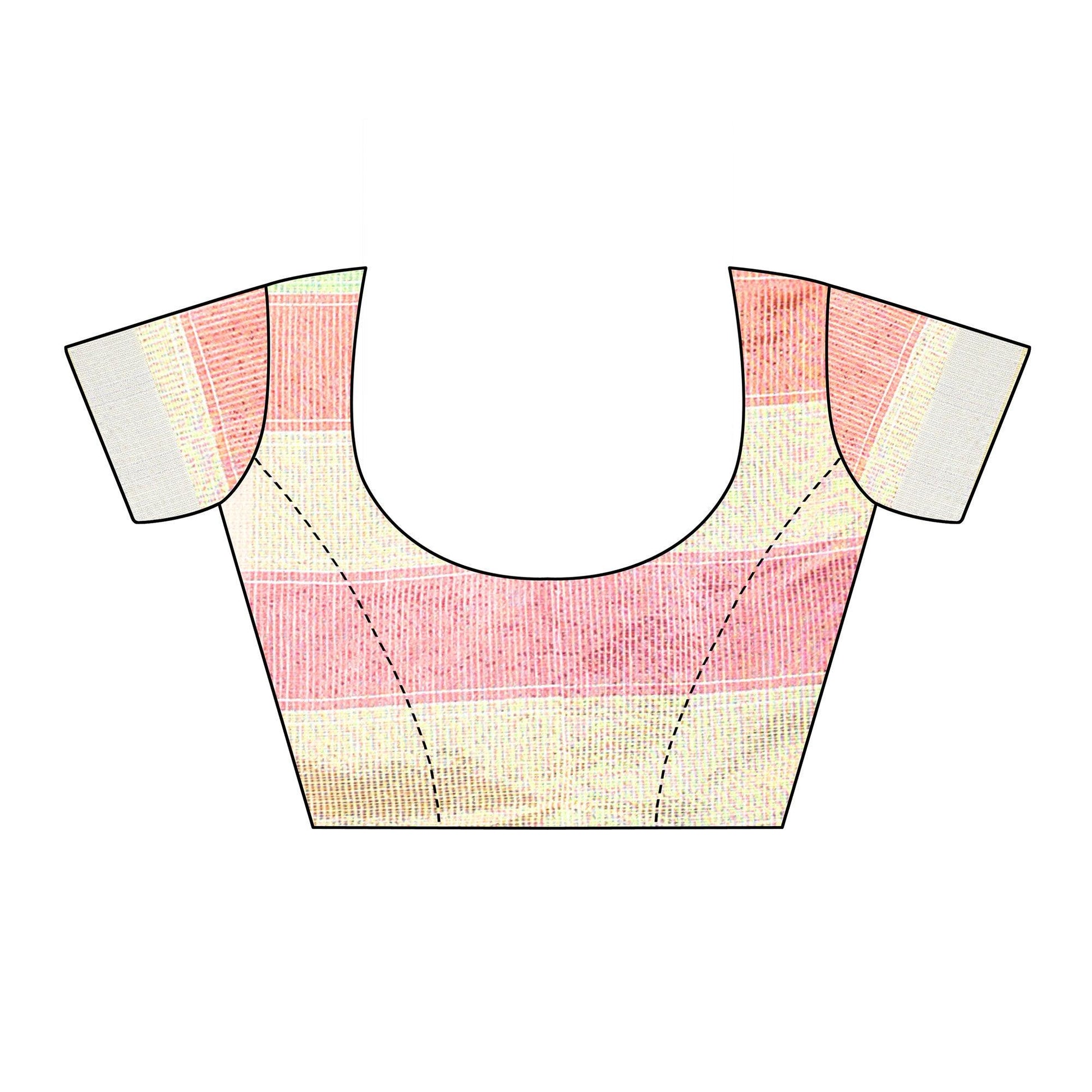 Light Yellow Casual Wear Checks Printed Silk Saree With Border