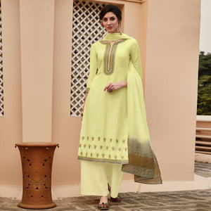 Light Yellow Casual Wear Embroidered Georgette Suit
