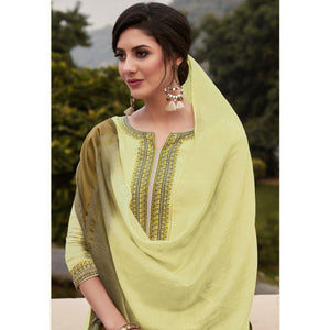 Light Yellow Casual Wear Embroidered Georgette Suit