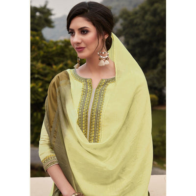 Light Yellow Casual Wear Embroidered Georgette Suit