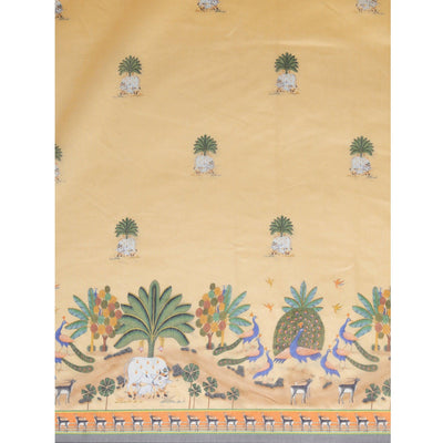 Light Yellow Casual Wear Floral Printed Cotton Saree