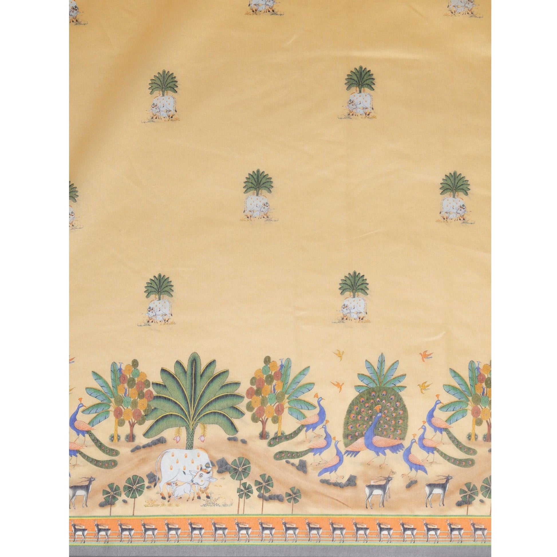 Light Yellow Casual Wear Floral Printed Cotton Saree