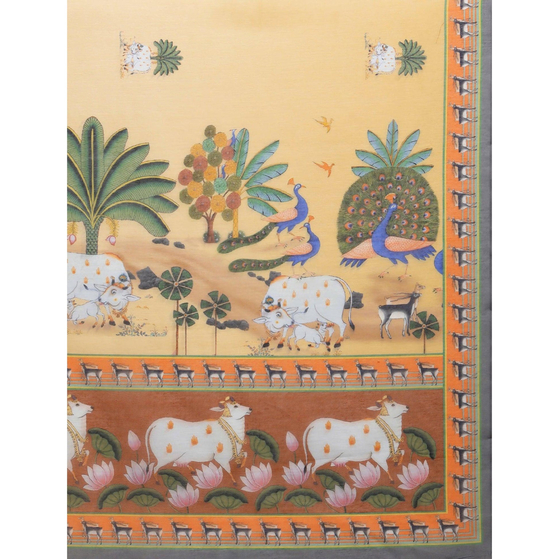 Light Yellow Casual Wear Floral Printed Cotton Saree