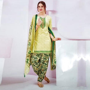Light Yellow Casual Wear Printed Leon Patiala Dress Material
