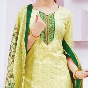 Light Yellow Casual Wear Printed Leon Patiala Dress Material