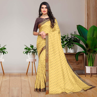 Light Yellow Casual Wear Printed Vichitra Silk Saree
