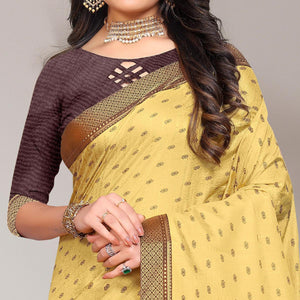 Light Yellow Casual Wear Printed Vichitra Silk Saree