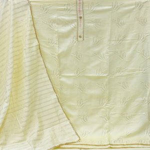 Light Yellow Casual Wear Sequins Embroidered Dyeable Cotton Dress Material