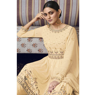 Light Yellow Embroidered Georgette Sharara Suit