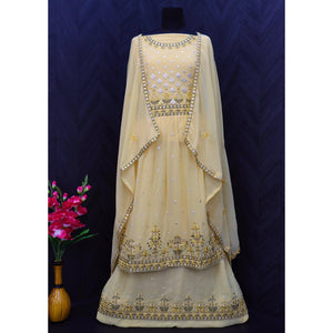 Light Yellow Embroidered Georgette Sharara Suit