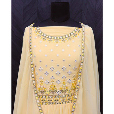 Light Yellow Embroidered Georgette Sharara Suit