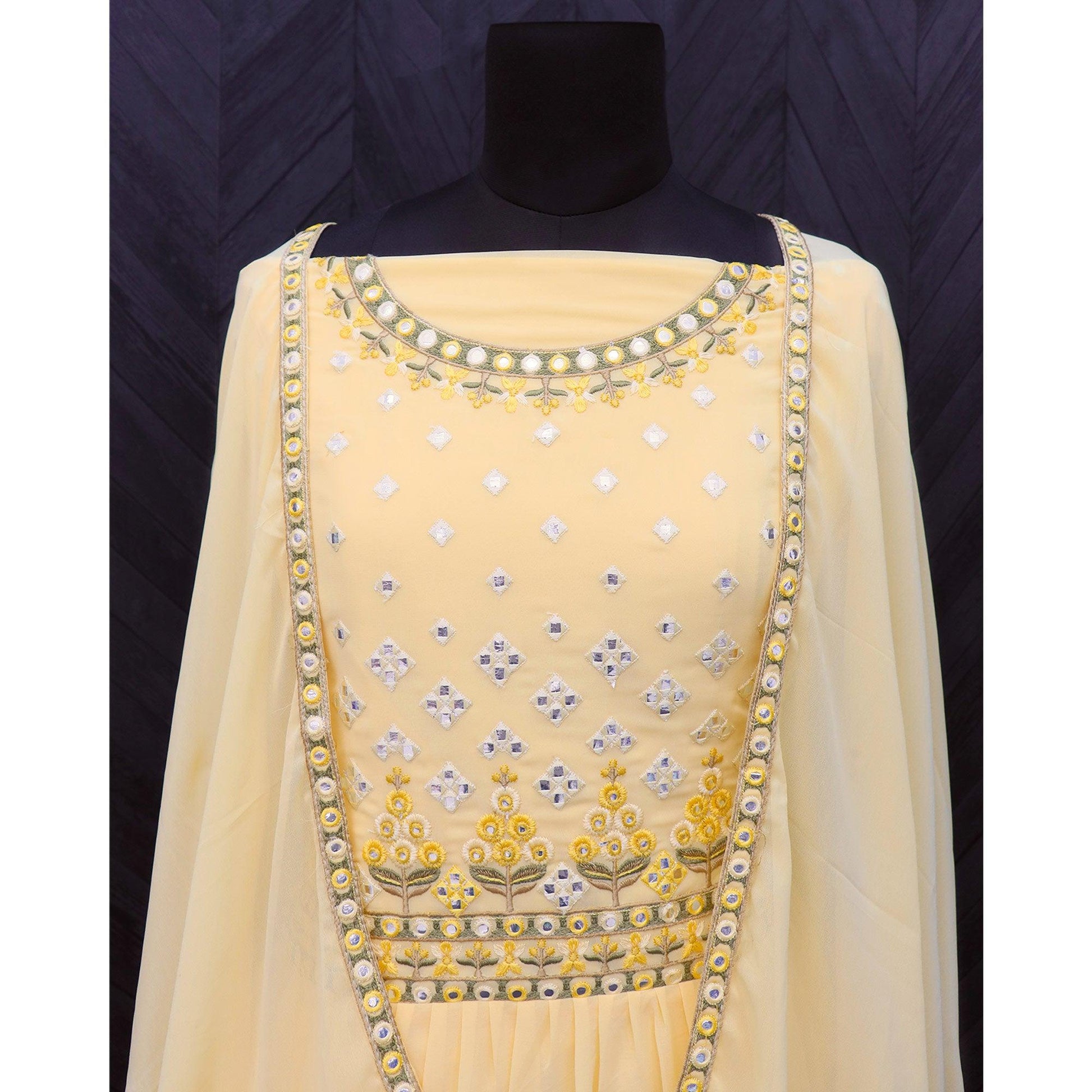 Light Yellow Embroidered Georgette Sharara Suit