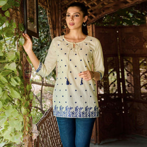 Light Yellow Embroidered Pure Cotton Top