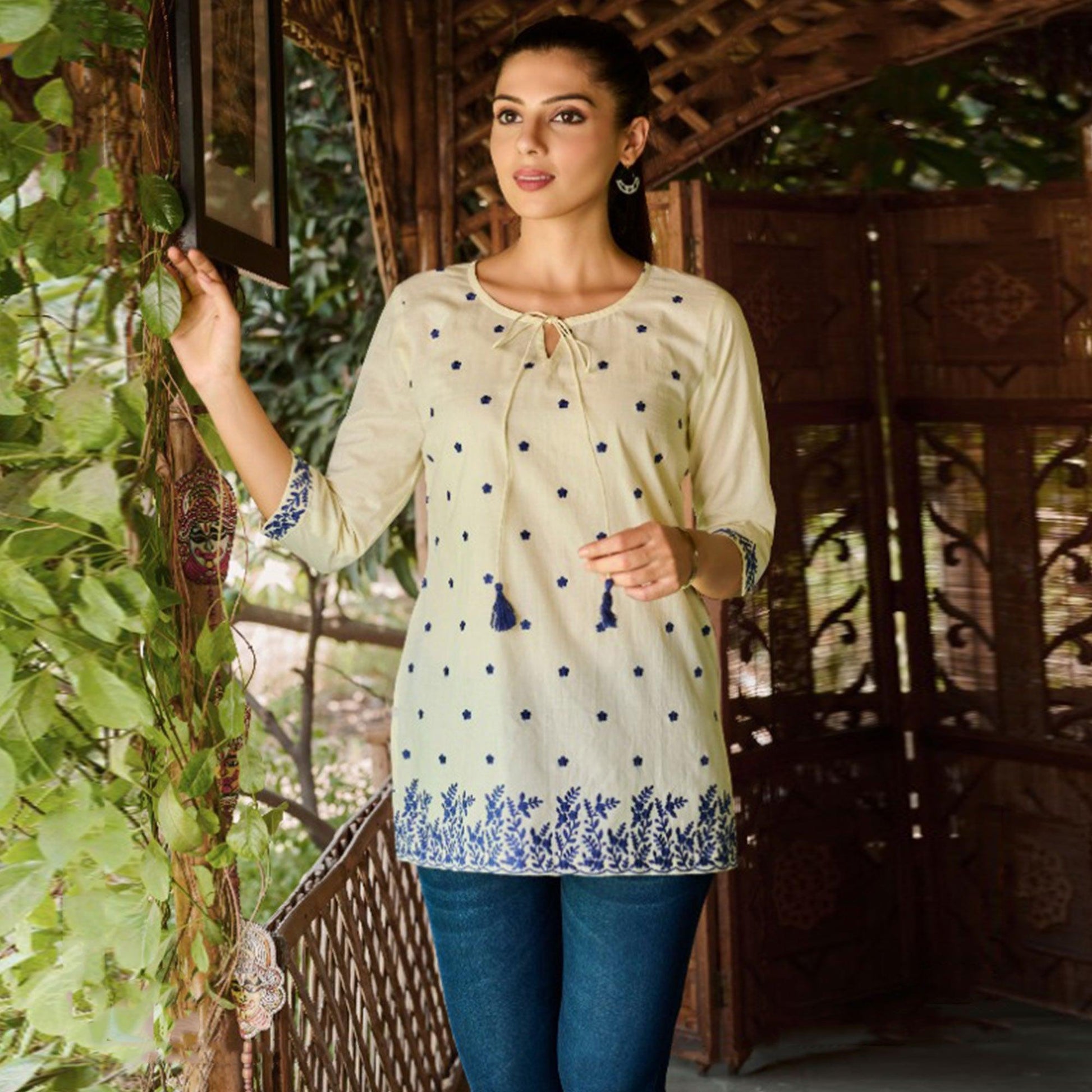 Light Yellow Embroidered Pure Cotton Top