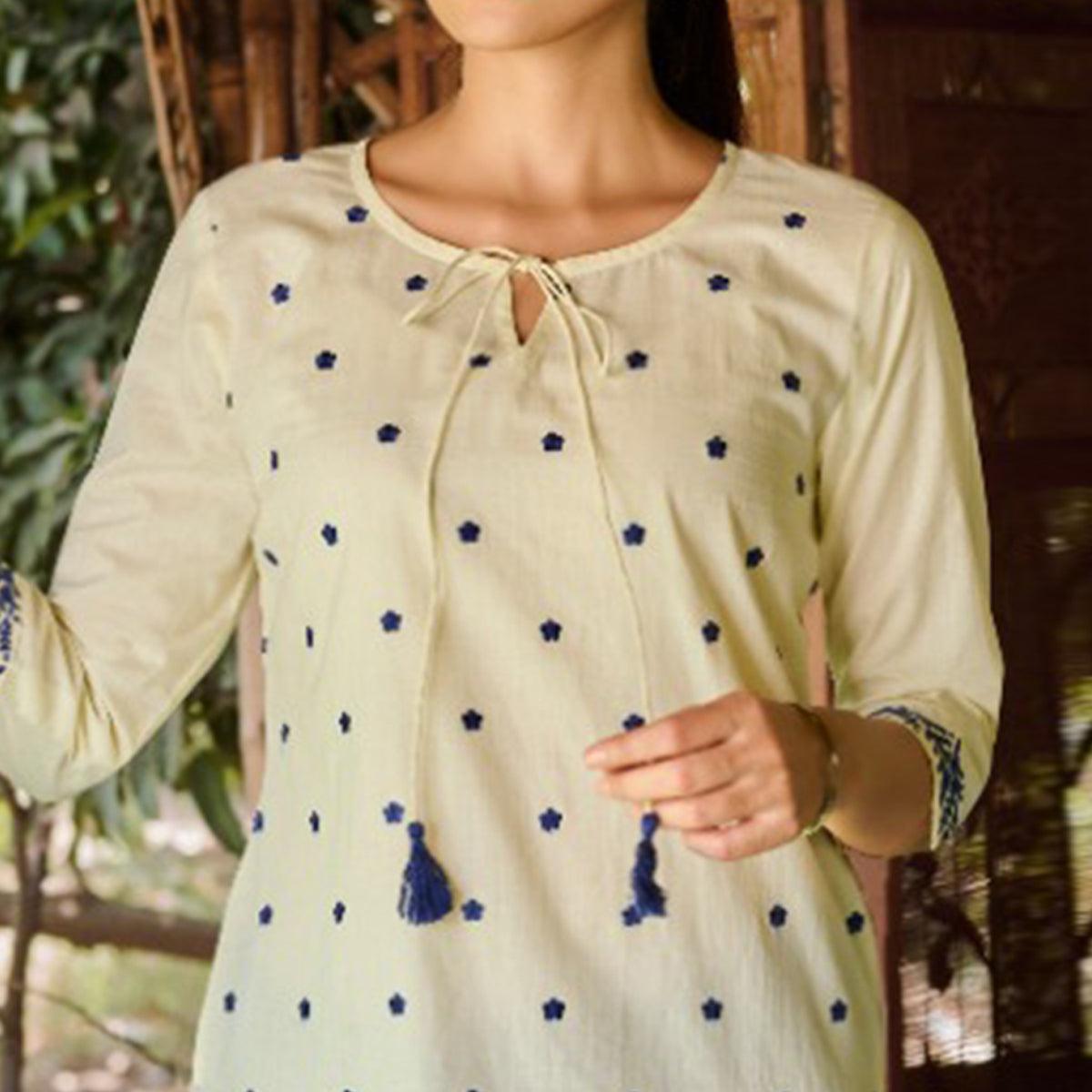 Light Yellow Embroidered Pure Cotton Top