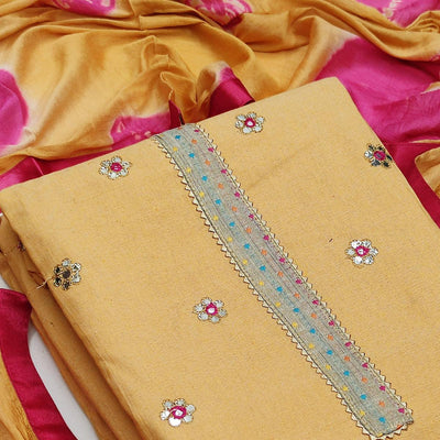 Light Yellow Festive Wear Gotta Plus Handwork Cotton Dress Material