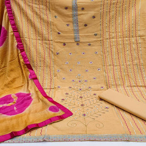 Light Yellow Festive Wear Gotta Plus Handwork Cotton Dress Material