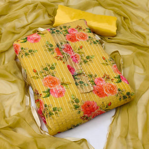 Light Yellow Festive Wear Sequins Embroidered Georgette Dress Material