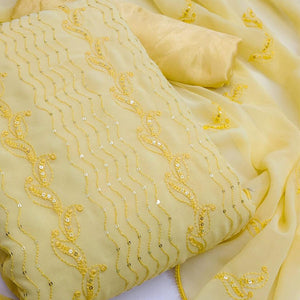 Light Yellow Festive Wear Sequins Embroidered Georgette Dress Material