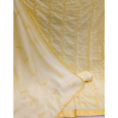 Light Yellow Festive Wear Sequins Embroidered Georgette Dress Material