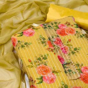 Light Yellow Festive Wear Sequins Embroidered Georgette Dress Material