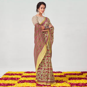 Light Yellow Floral Printed Chanderi Saree