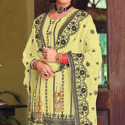Light Yellow Partywear Designer Floral Embroidered Georgette Palazzo Suit