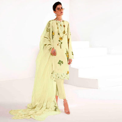 Light Yellow Partywear Floral Embroidered Georgette Pakistani Suit