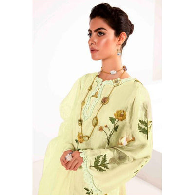 Light Yellow Partywear Floral Embroidered Georgette Pakistani Suit