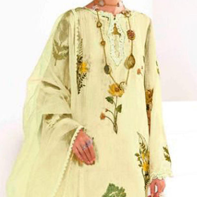 Light Yellow Partywear Floral Embroidered Georgette Pakistani Suit