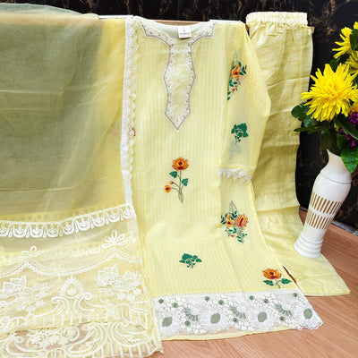 Light Yellow Partywear Floral Embroidered Georgette Pakistani Suit