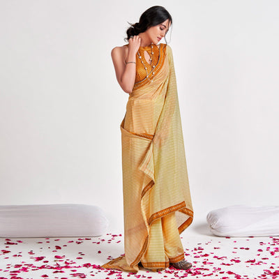 Light Yellow Partywear Sequins Foil Printed Georgette Saree