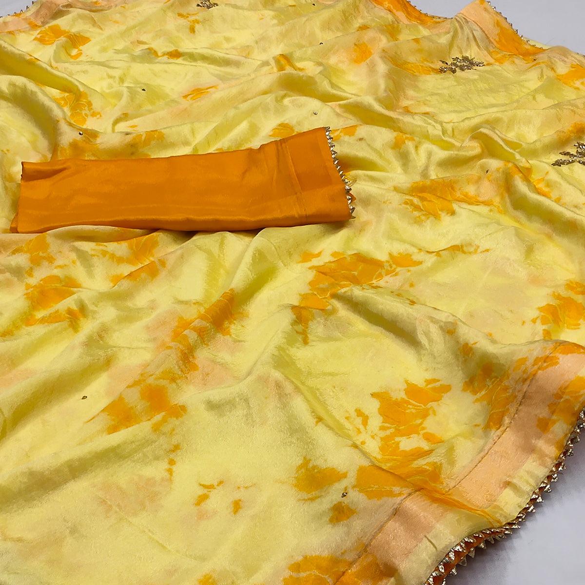 Light Yellow Printed Chiffon Saree